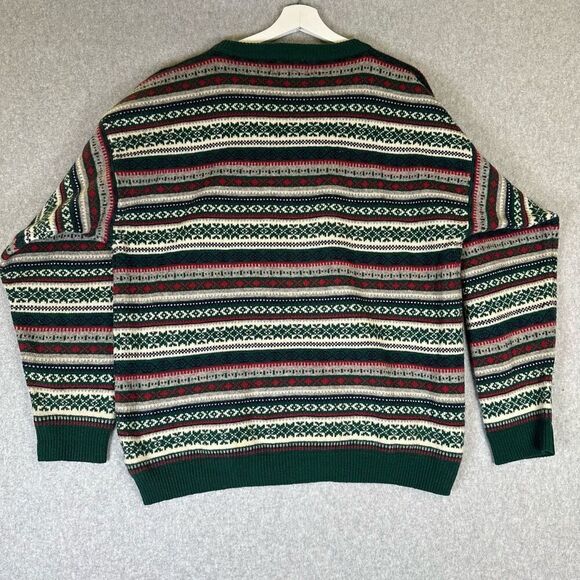 Eddie Bauer Men’s Size Large Vintage 100% Lambs Wool Striped Knit Winter Sweater - Picture 6 of 7